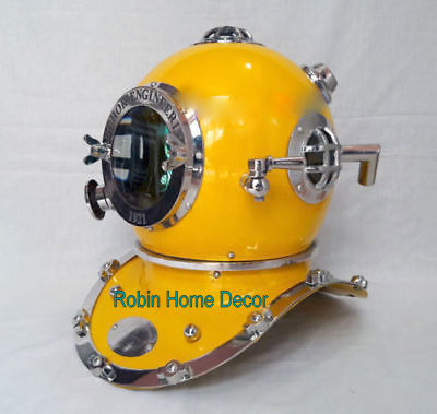 Antique Yellow Diving Helmet US Navy Anchor Engineering Divers Helmet Replica